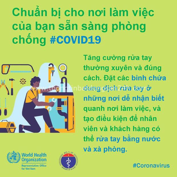 Tổ chức Y tế Thế giới (WHO) phối hợp với Bộ Y tế đưa ra những lưu ý cần thiết khi đi làm để phòng chống COVID-19 - Ảnh 3.