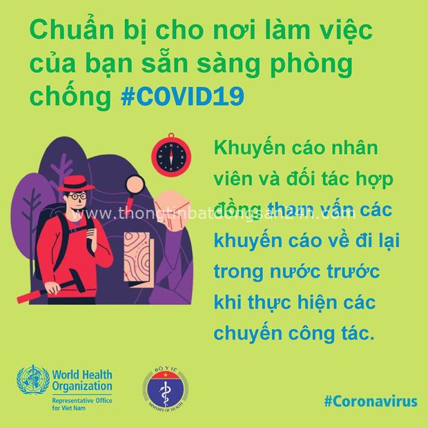 Tổ chức Y tế Thế giới (WHO) phối hợp với Bộ Y tế đưa ra những lưu ý cần thiết khi đi làm để phòng chống COVID-19 - Ảnh 5.